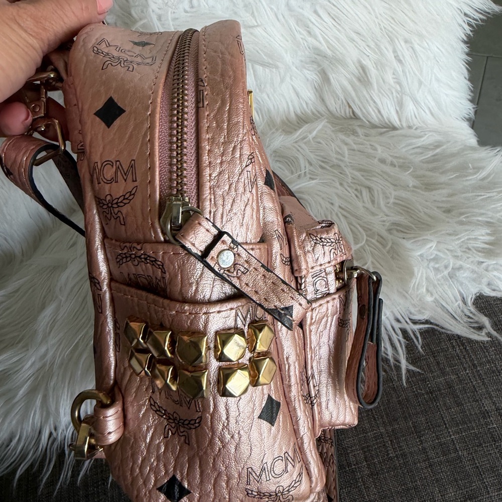MCM Stark Bebe Boo X-Mini Backpack Metallic Rose Monogram Pink Visetos Leather - Picture 7 of 13